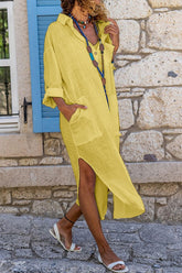Kaftankleid mit V-Ausschnitt, Taschen und Schlitz